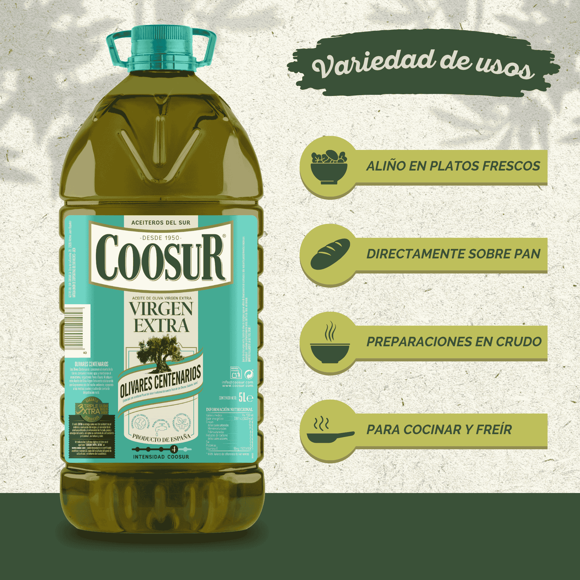 Aceite de oliva virgen extra Coosur 5L Olivares Centenarios - Image 4